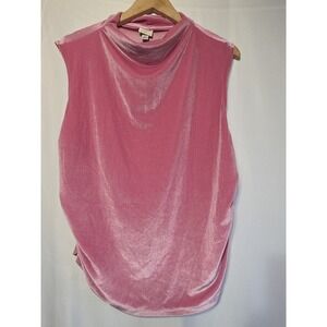 A New Day Womens XXL Pink Velvet Sleeveless Mock Neck Top Ruched Side Stretch